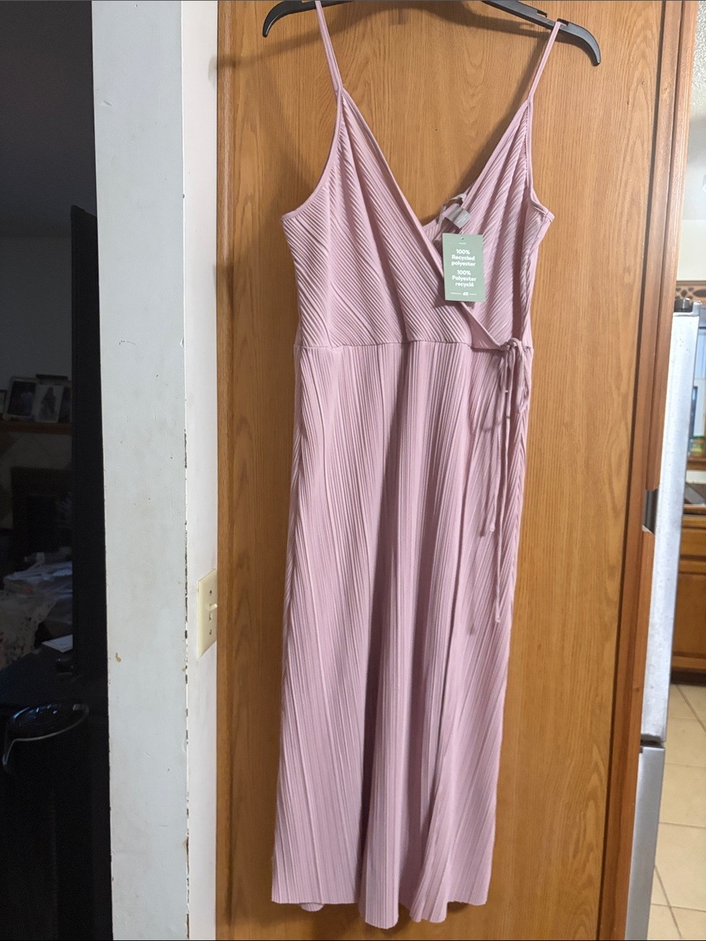 H&M Blush Pink Pleated Wrap Maxi Dress with Side Tie
